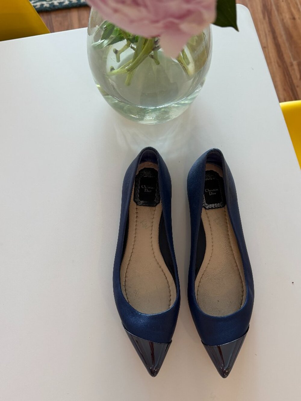 Christian Dior Blue Leather Flats With Pointed Metal Cap Toe Size 38.5 EU